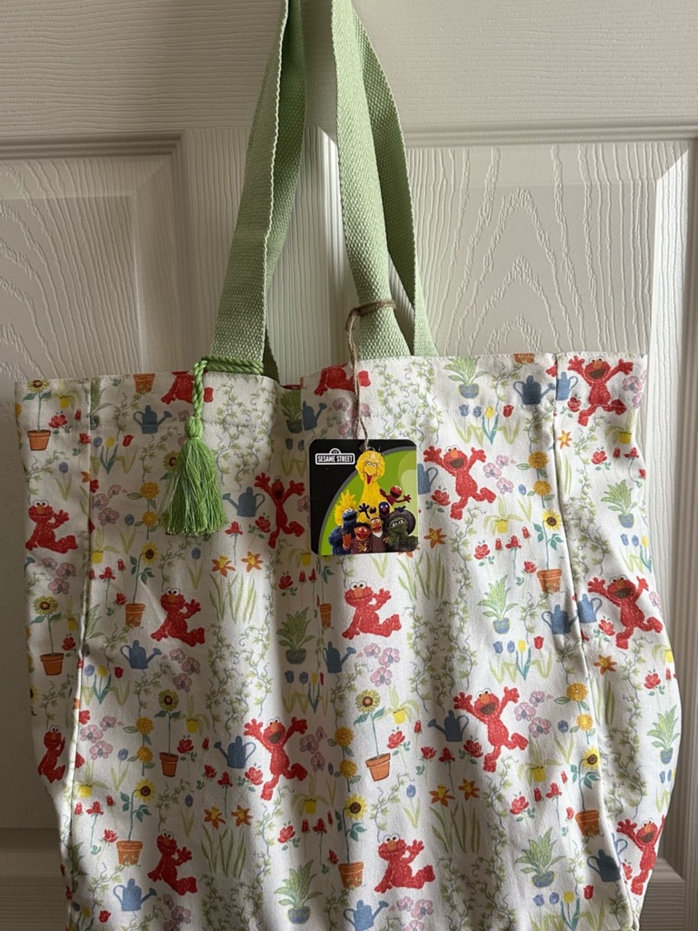 Sesame Street bag Tote with Red Elmo and Light Green Straps 15X15 inches new